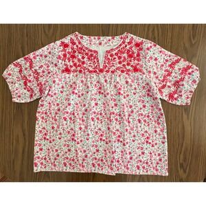 NWOT Embroidered Blouse Floral Size XL White Red Short Sleeve Boho Peasant Flowy